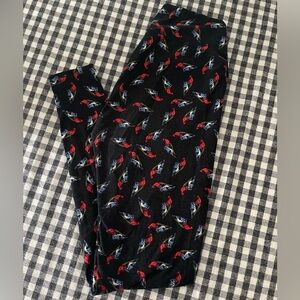 LuLaRoe Navy Blue Leggings with Red and Blue Bird Print